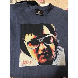 Elvis Presley Graphic T-Shirt Graceland  | Blue Portrait Art Tee Music Icon